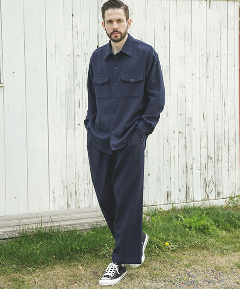 MR.OLIVE / PEACHSKIN STRETCH GABARDINE / 2TACK WIDE EASY PANTS / ミスターオリーブ ピーチスキンストレッチギャバジン 2タックワイドイージーパンツ